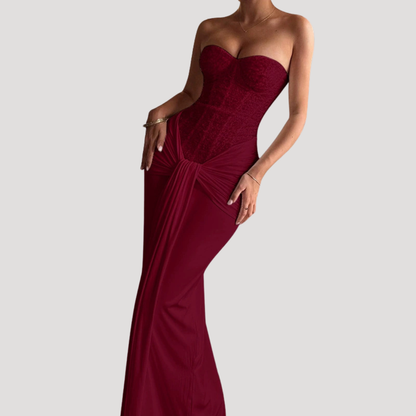 Women’s Elegant Strapless Corset Evening Maxi Dress