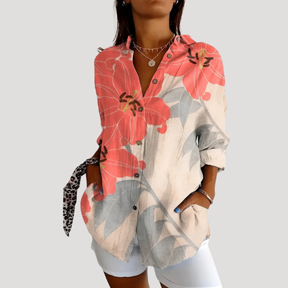 Women’s Summer Floral Print Button Front Blouse