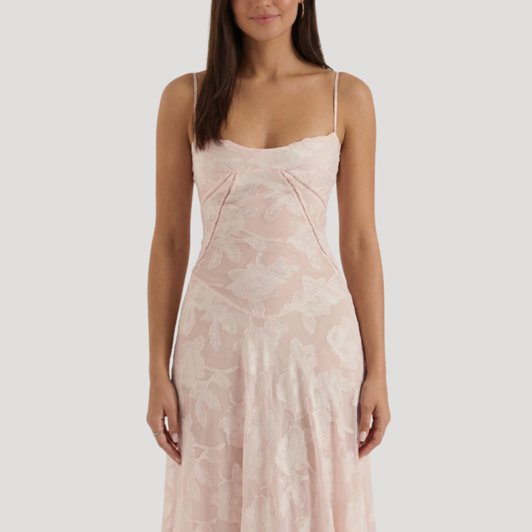 Lace Maxi Dress – Spaghetti Strap Fitted Design – Evening Wear