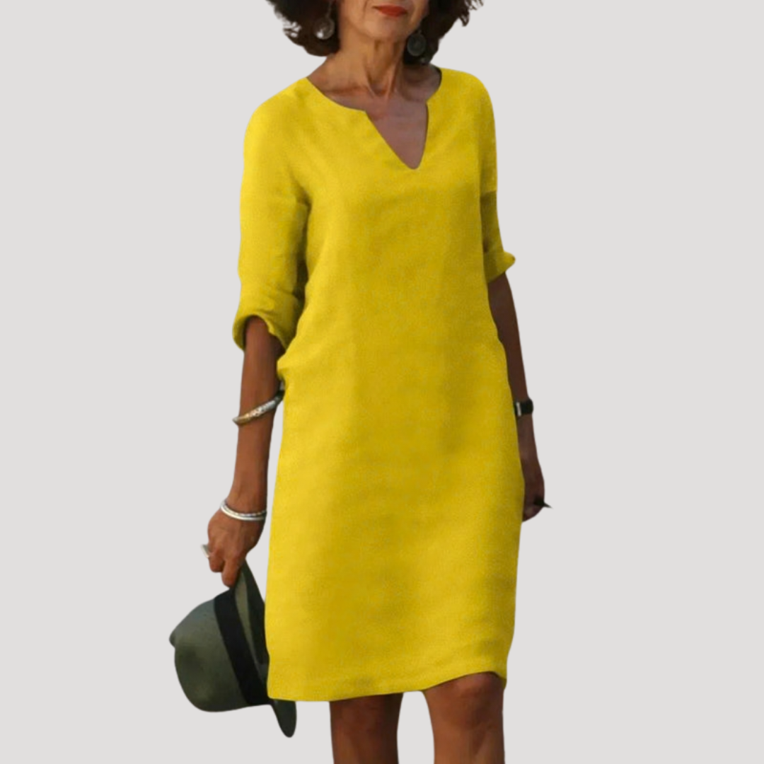 Effortless Shift Day Dress with V-Neck