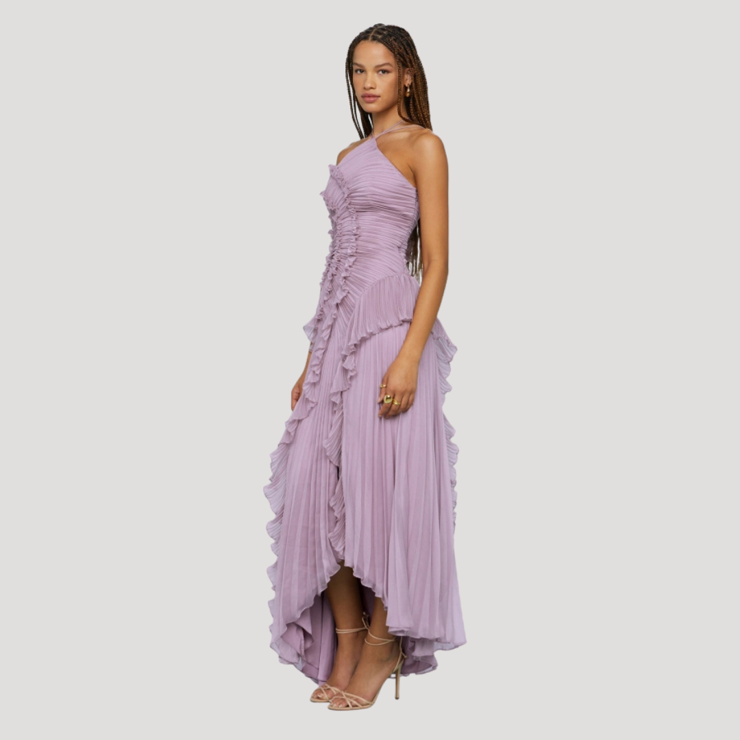 Women’s Elegant Occasion Halter Neck Frill Midi Dress
