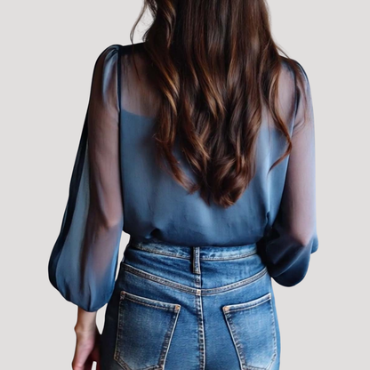 Women’s Elegant Long Sleeve Floral Chiffon Blouse