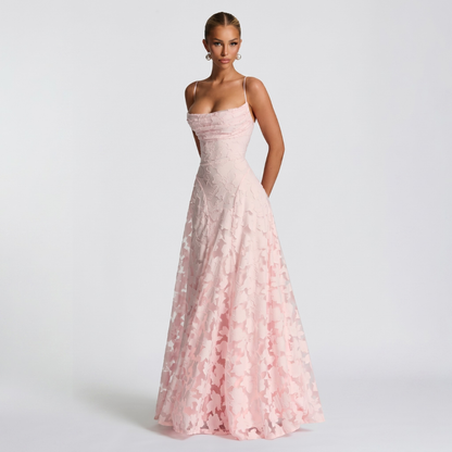 Women’s Elegant A-Line Lace Maxi Dress for Evening Events