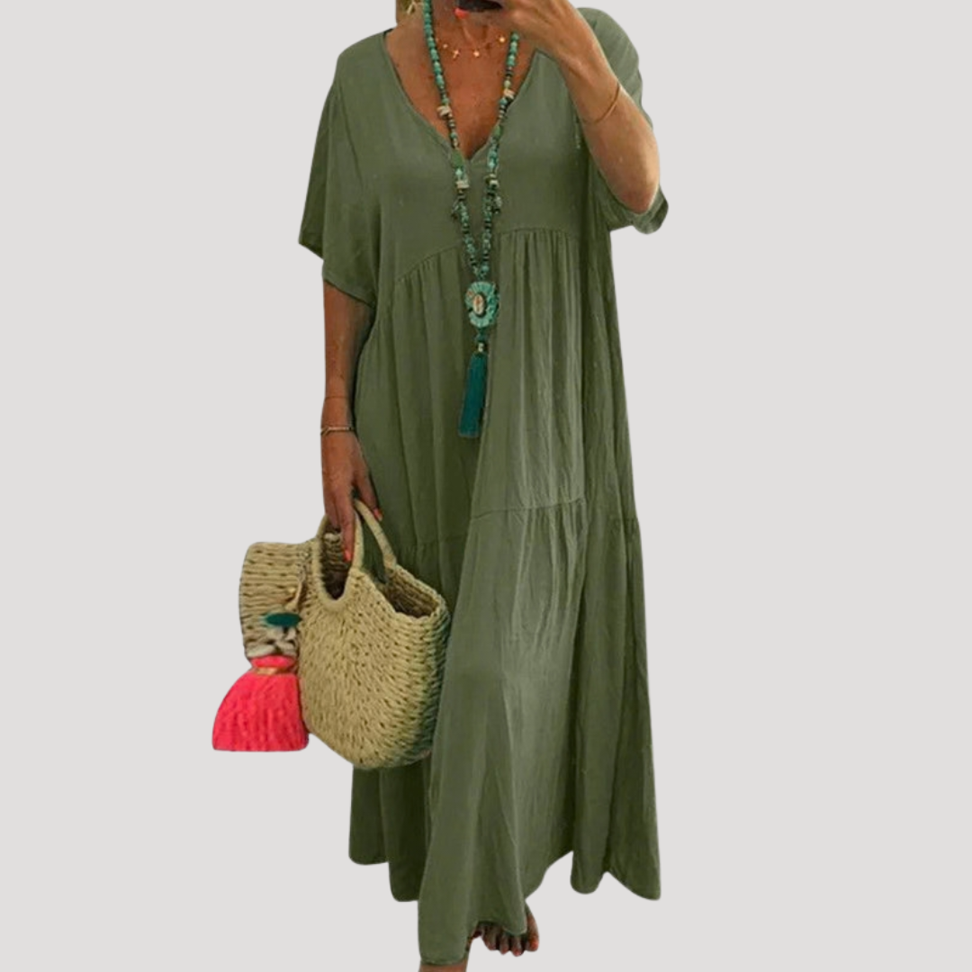 Boho V-Neck Tiered Maxi Dress for Holiday and Beach Days