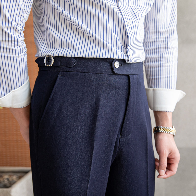 Elastic Pleated Straight Leg Trousers Dolce