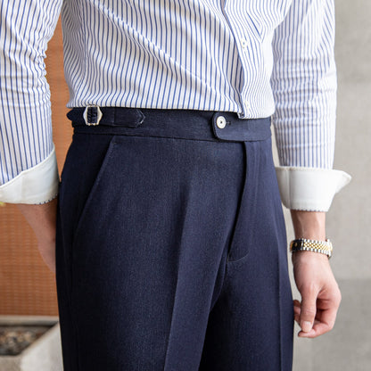 Elastic Pleated Straight Leg Trousers Dolce