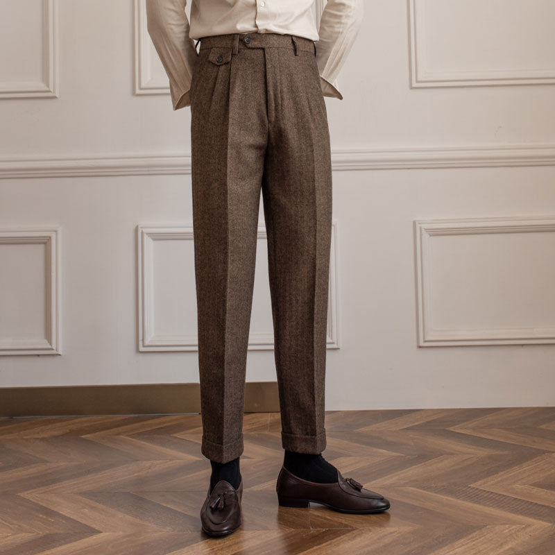 Herringbone Wool Blend Suit Trousers "Winchester"