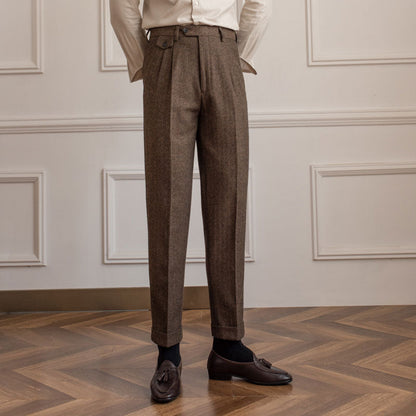 Herringbone Wool Blend Suit Trousers "Winchester"