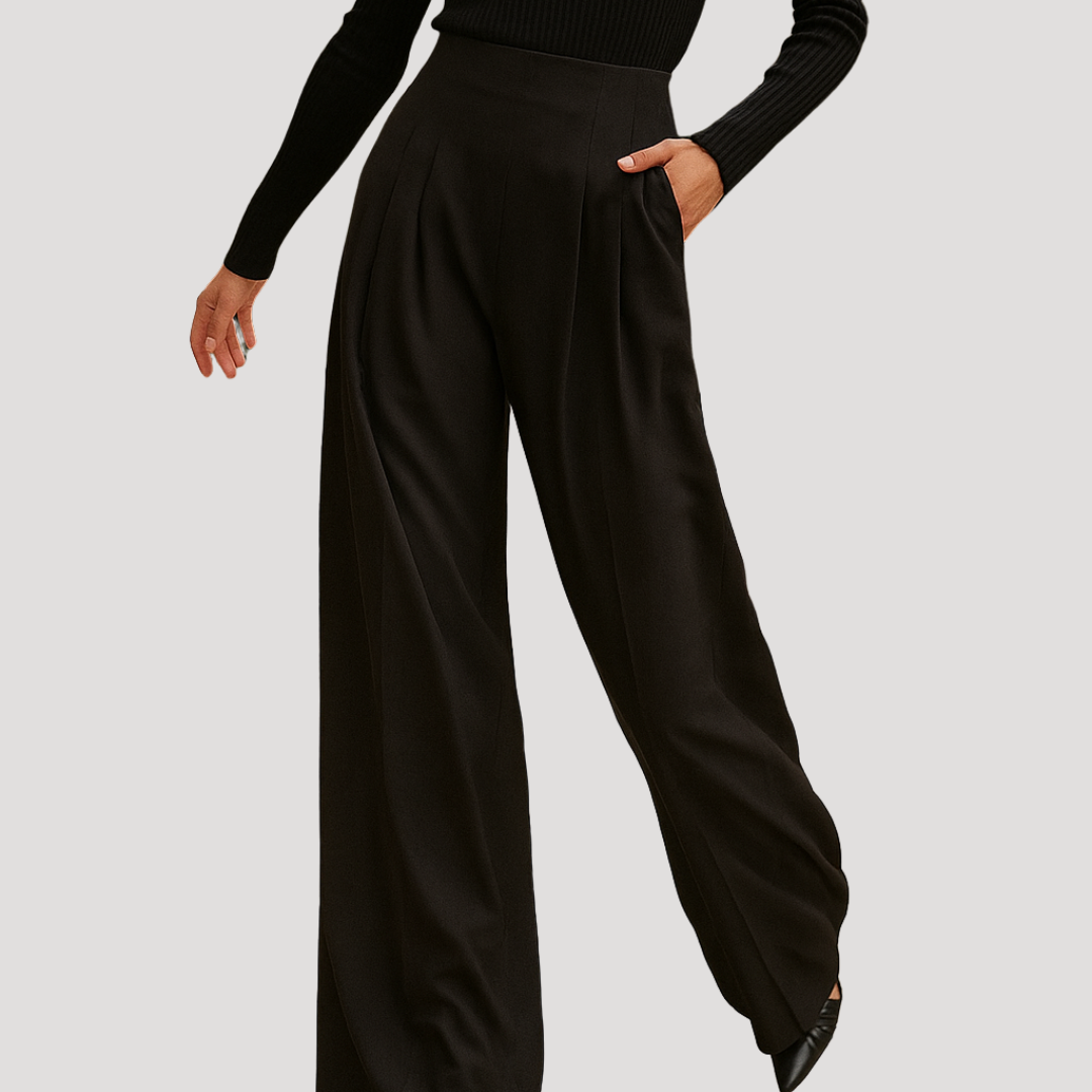 Women's High Waisted Pleated Trousers – Wide Leg Smart Casual Pants