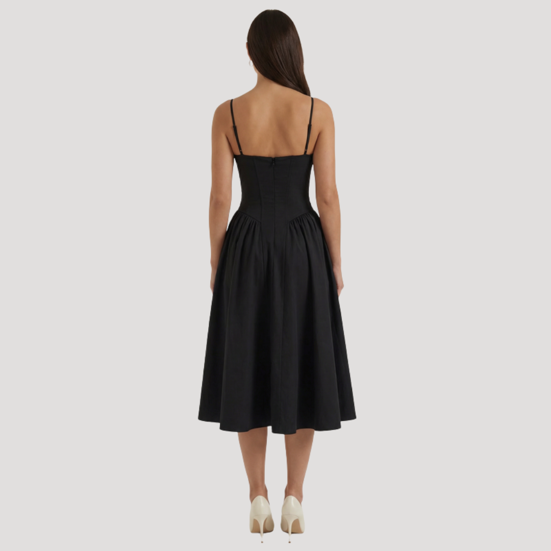 Floral Corset Midi Dress – Fitted Summer Party Dress