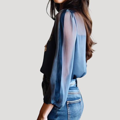 Women’s Elegant Long Sleeve Floral Chiffon Blouse