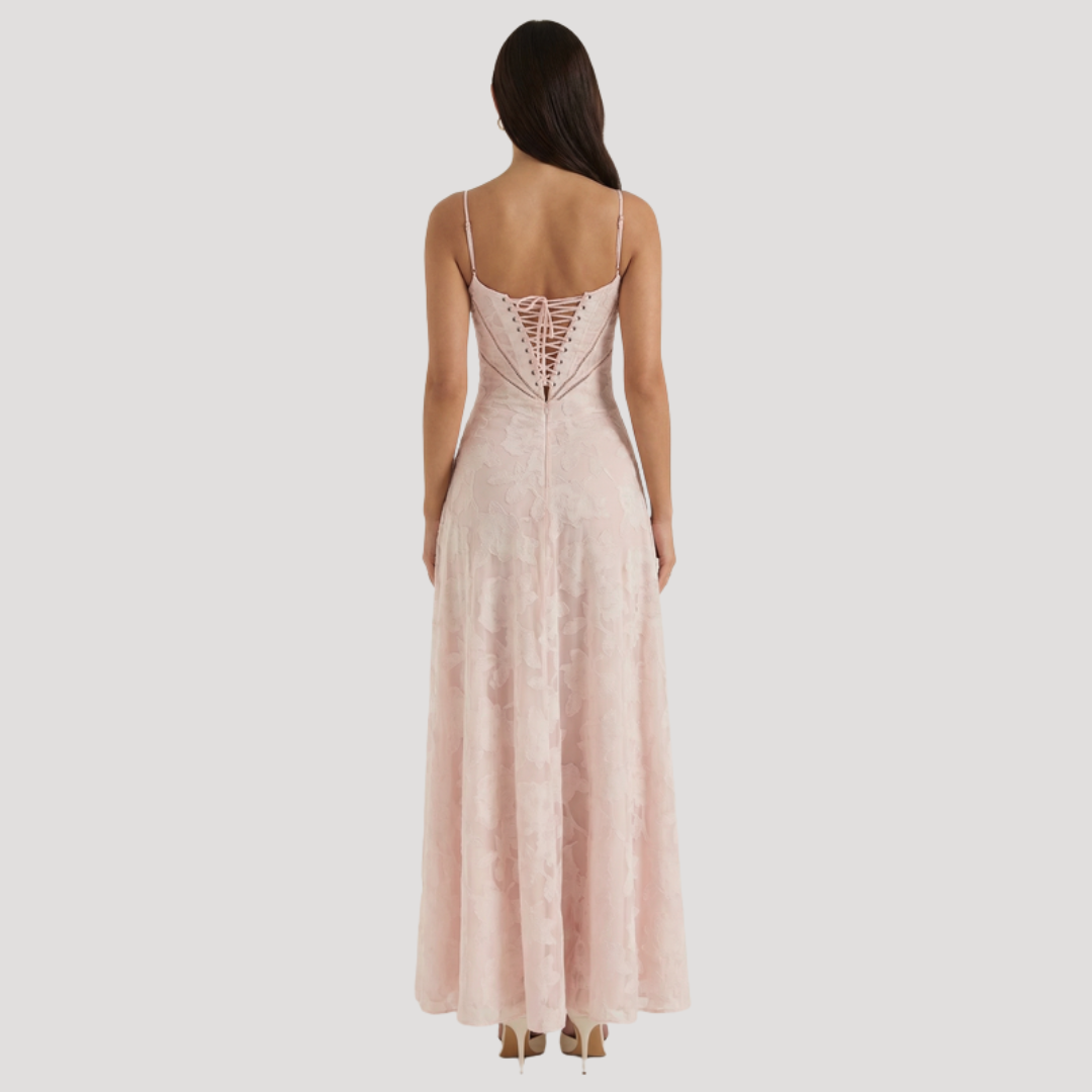 Lace Maxi Dress – Spaghetti Strap Fitted Design – Evening Wear