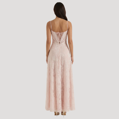 Lace Maxi Dress – Spaghetti Strap Fitted Design – Evening Wear