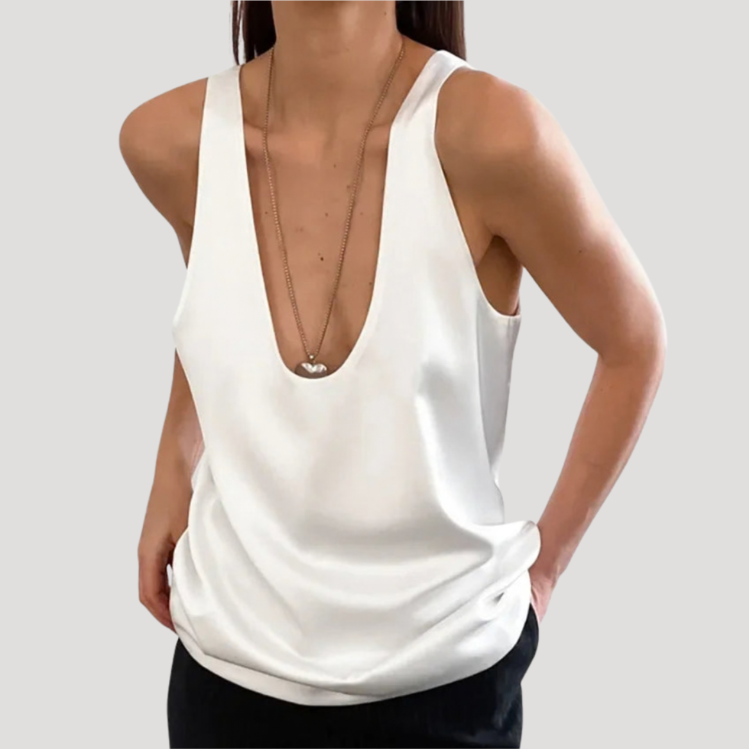 Satin Plunge Cami Top – Deep V Neck Sleeveless Evening Vest