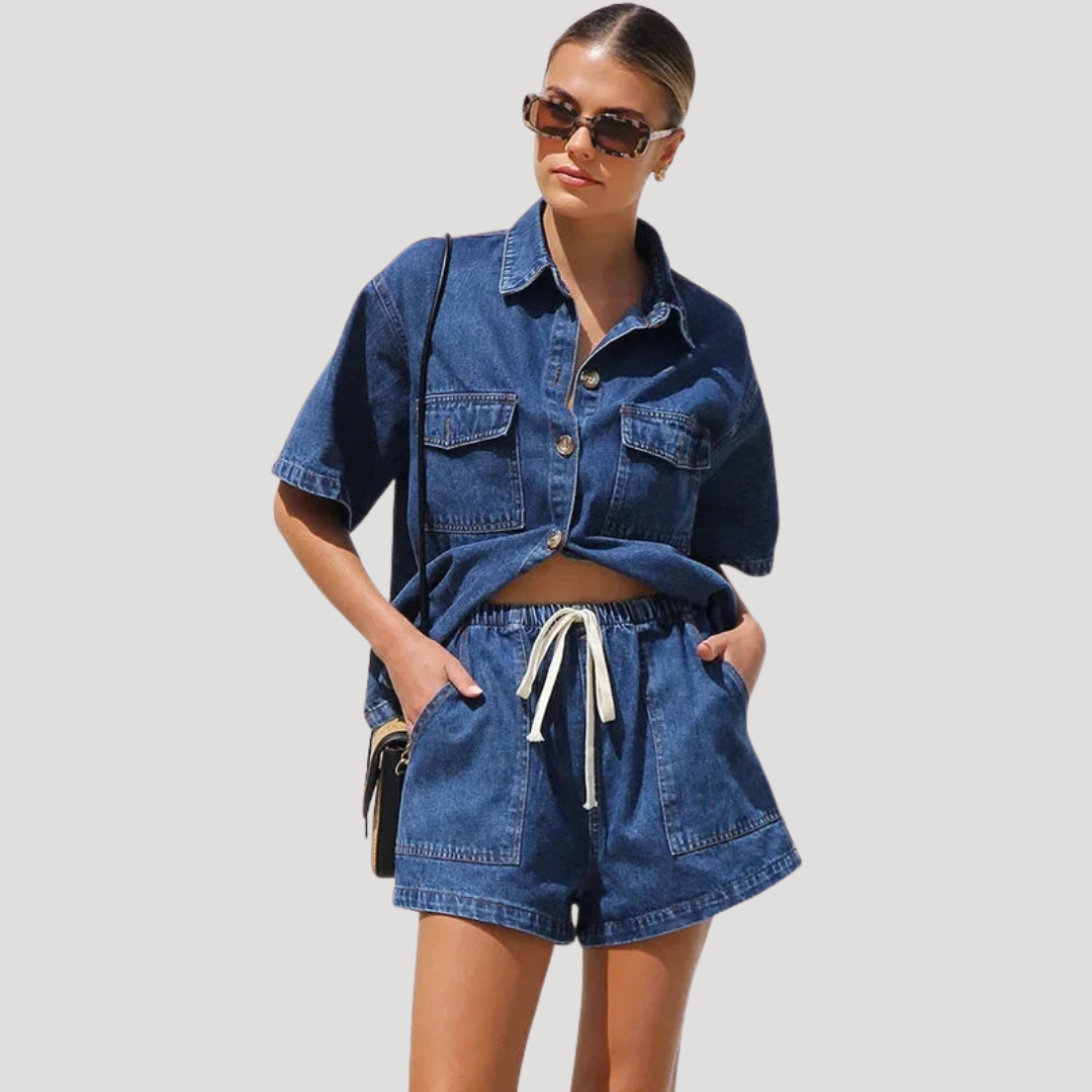 Women’s Denim Shirt and Shorts Co-Ord Set
