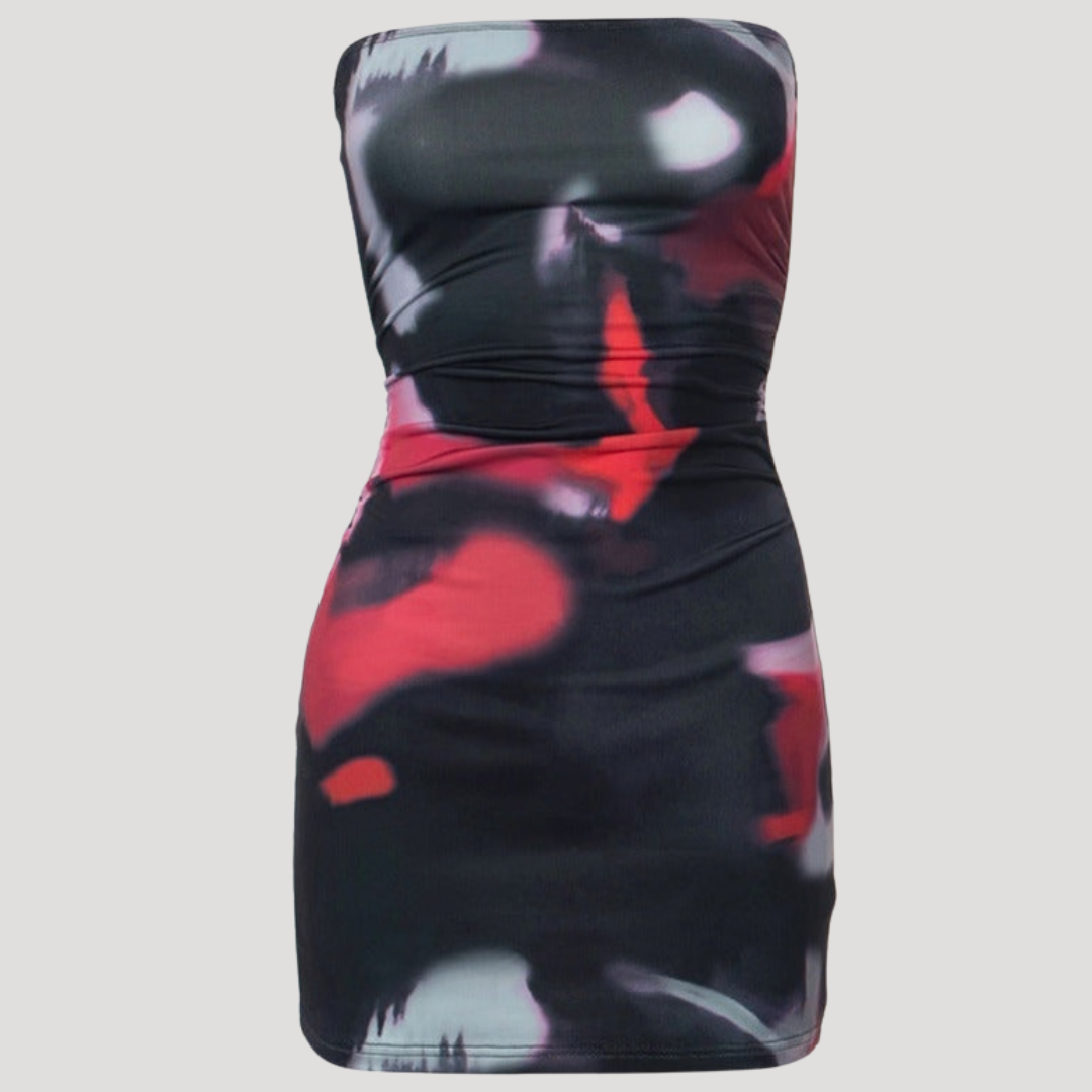 Strapless Mini Bodycon Dress with Abstract Print