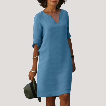 Effortless Shift Day Dress with V-Neck