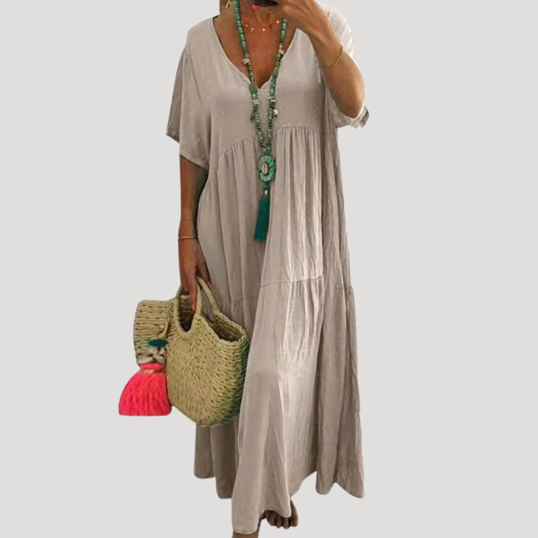 Boho V-Neck Tiered Maxi Dress for Holiday and Beach Days