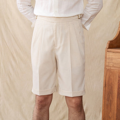Gurka Pleated Bermudas in Linen Blend Roma