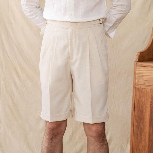 Gurka Pleated Bermudas in Linen Blend Roma