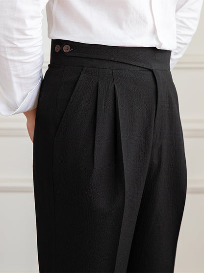 Straight Trousers with Double Pleats in Seersucker Moneglia