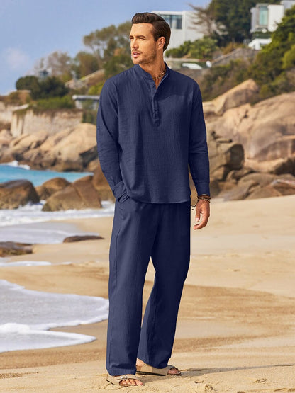 Casual 2-Piece Henley Shirt Set (US Only)