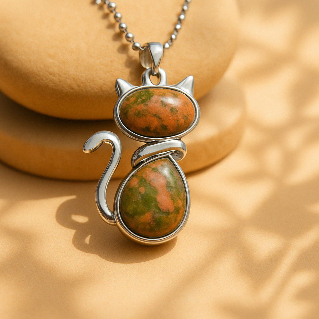 Collar with Genuine Stone Cat