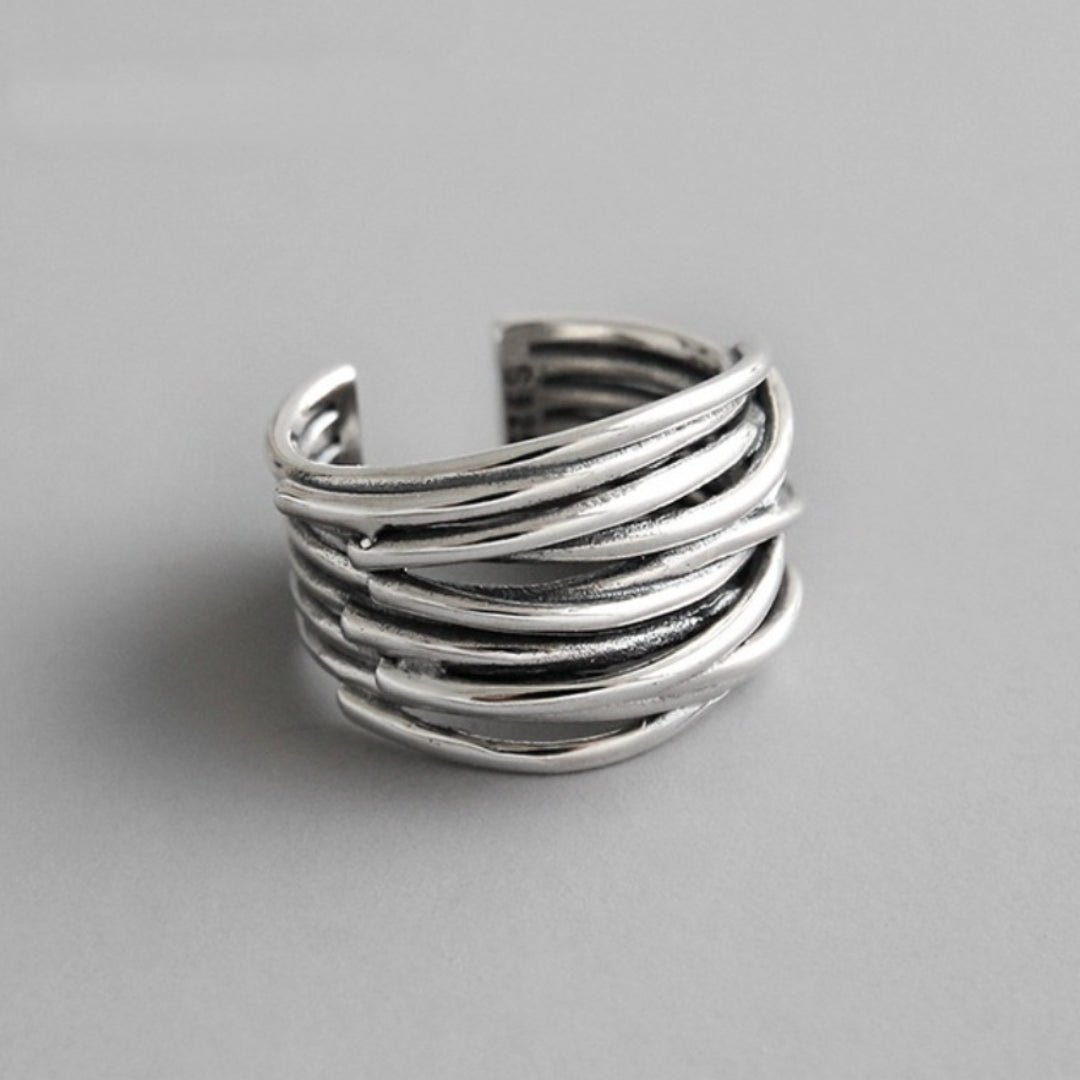 Adjustable 925 Sterling Silver Layered Ring