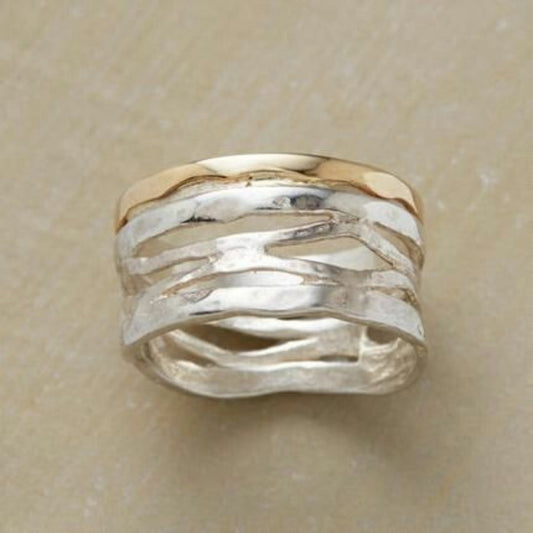 Vintage Hollow Ring in Gold and Silver