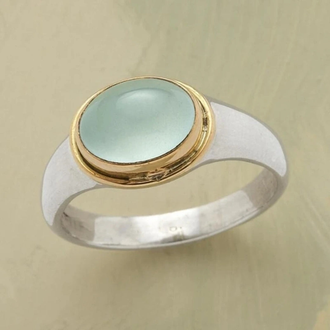 Vintage Gold & Silver Ring with Green Stone