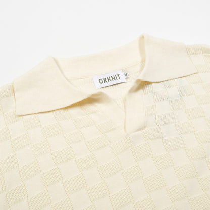 White Retro Texture Polo V for Men