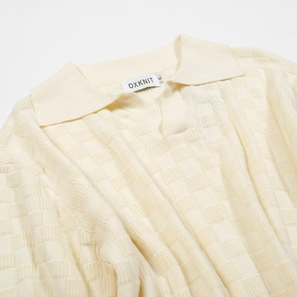 White Retro Texture Polo V for Men