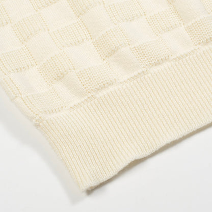 White Retro Texture Polo V for Men