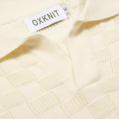 White Retro Texture Polo V for Men