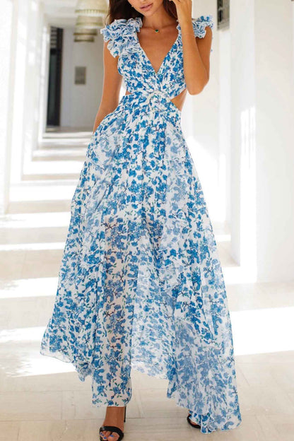 Isadora™ | Long Dress with Cut-outs and Ruffled Sleeves