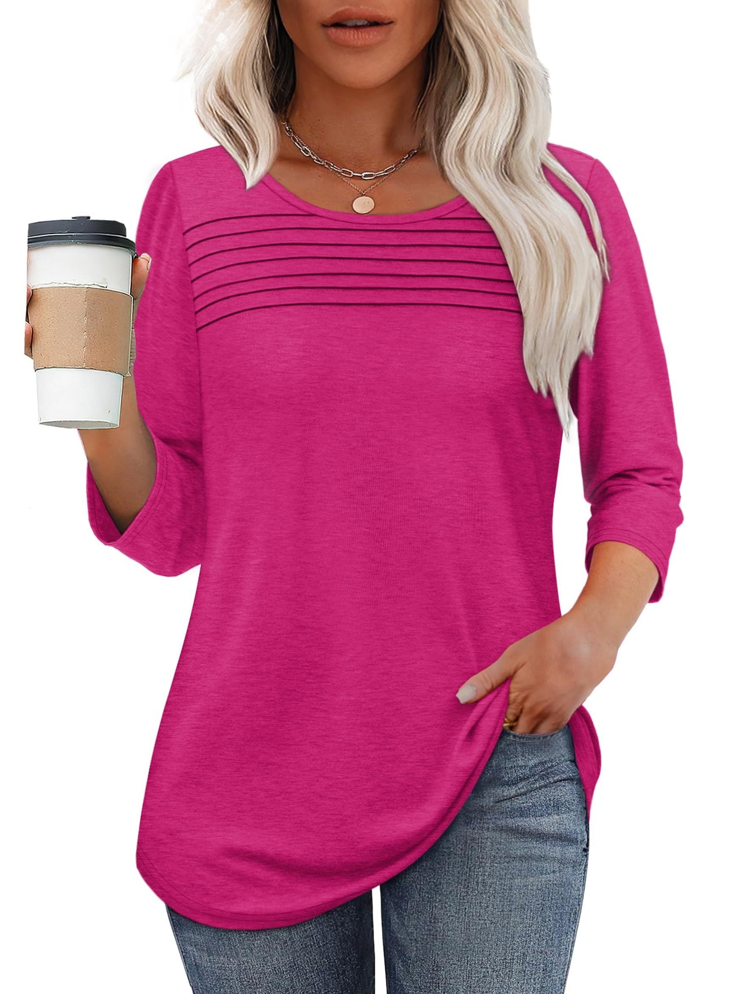 Mona | Pleated Top with 3/4 Sleeves