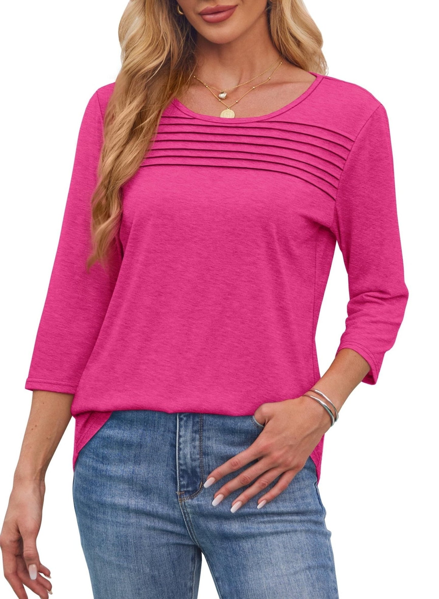 Mona | Pleated Top with 3/4 Sleeves