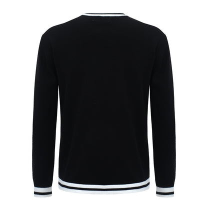 Men's Retro Knitted Jumper – Vintage Black with White Striped Trim