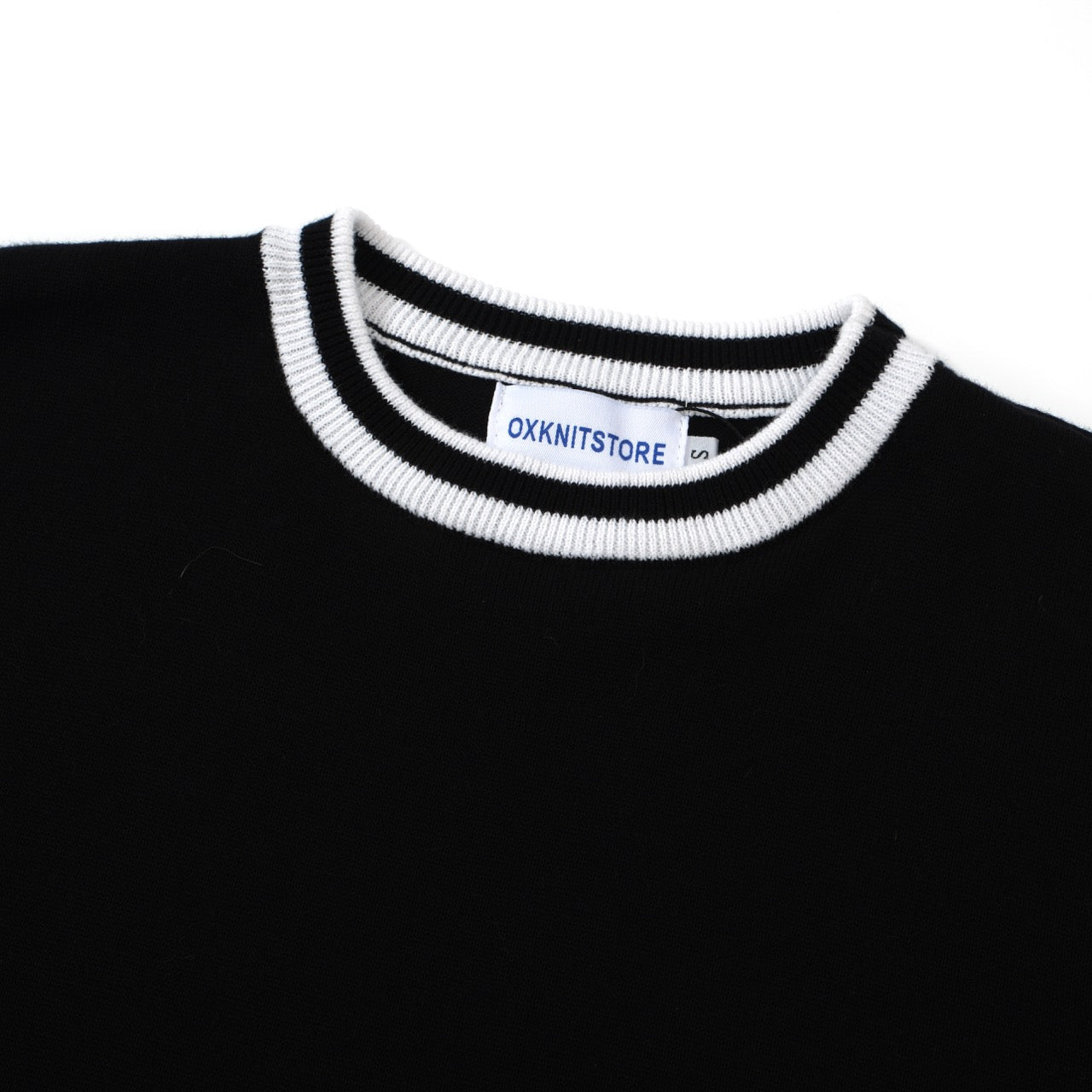 Men's Retro Knitted Jumper – Vintage Black with White Striped Trim