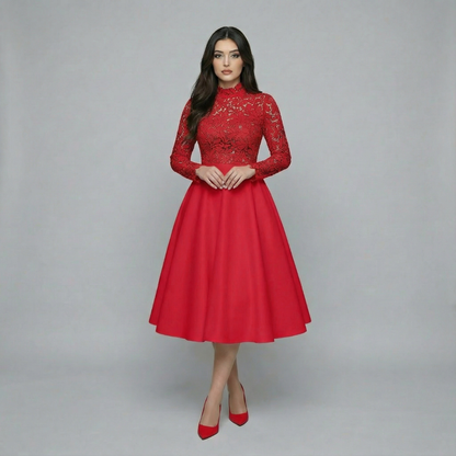 Women’s Lace Long Sleeve Midi Dress
