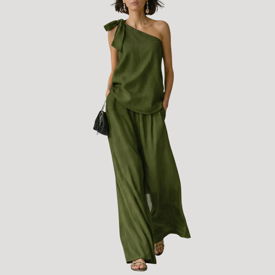 Women’s Summer Elegant One Shoulder Co Ord Trouser Set