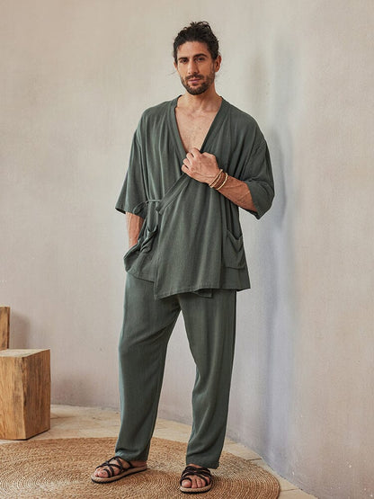 Casual Mixed Linen Shirt Set