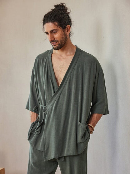 Casual Mixed Linen Shirt Set