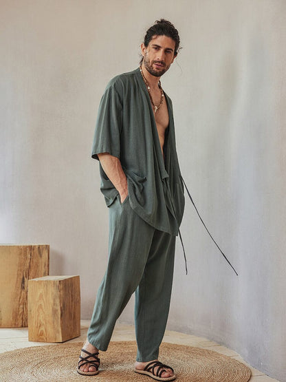 Casual Mixed Linen Shirt Set