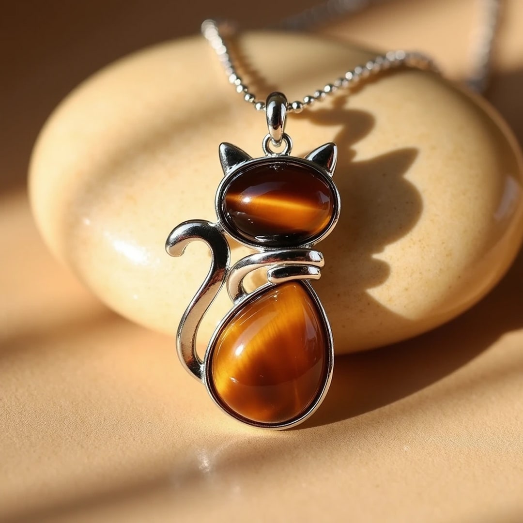 Collar with Genuine Stone Cat
