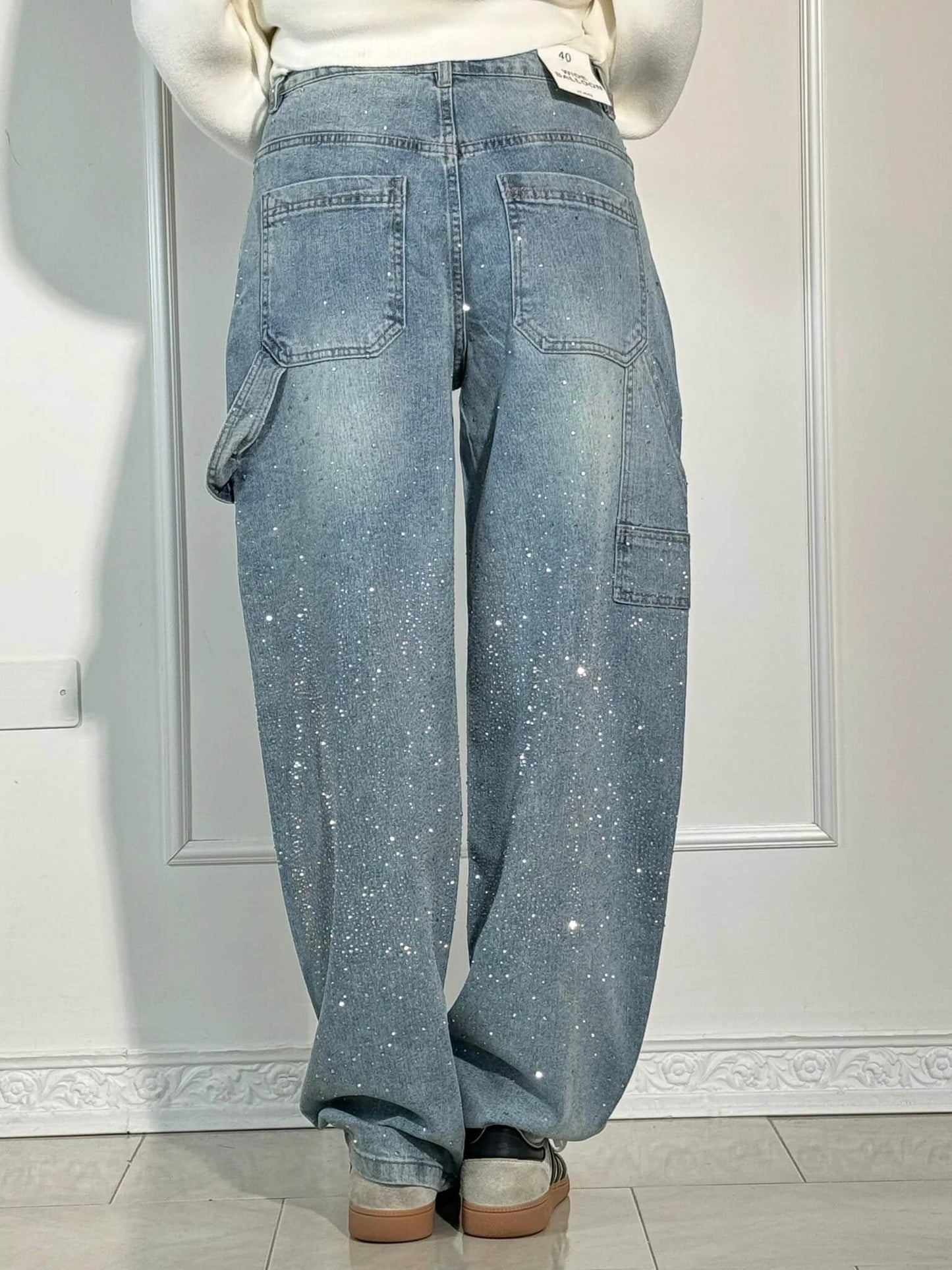 Rosaline - Sparkly Carpenter Jeans with a Fitted Waist