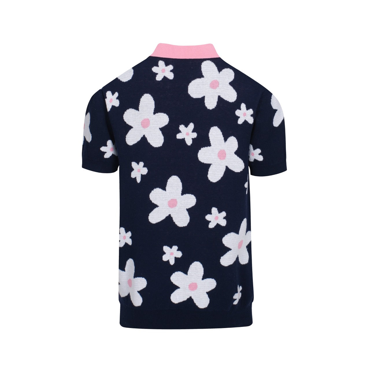 70s Inspired Men's Daisy Knit Polo – Retro Pink Collar