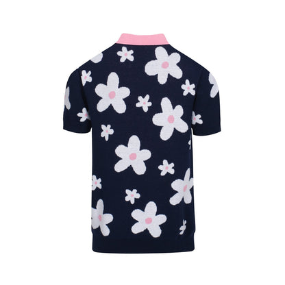 70s Inspired Men's Daisy Knit Polo – Retro Pink Collar