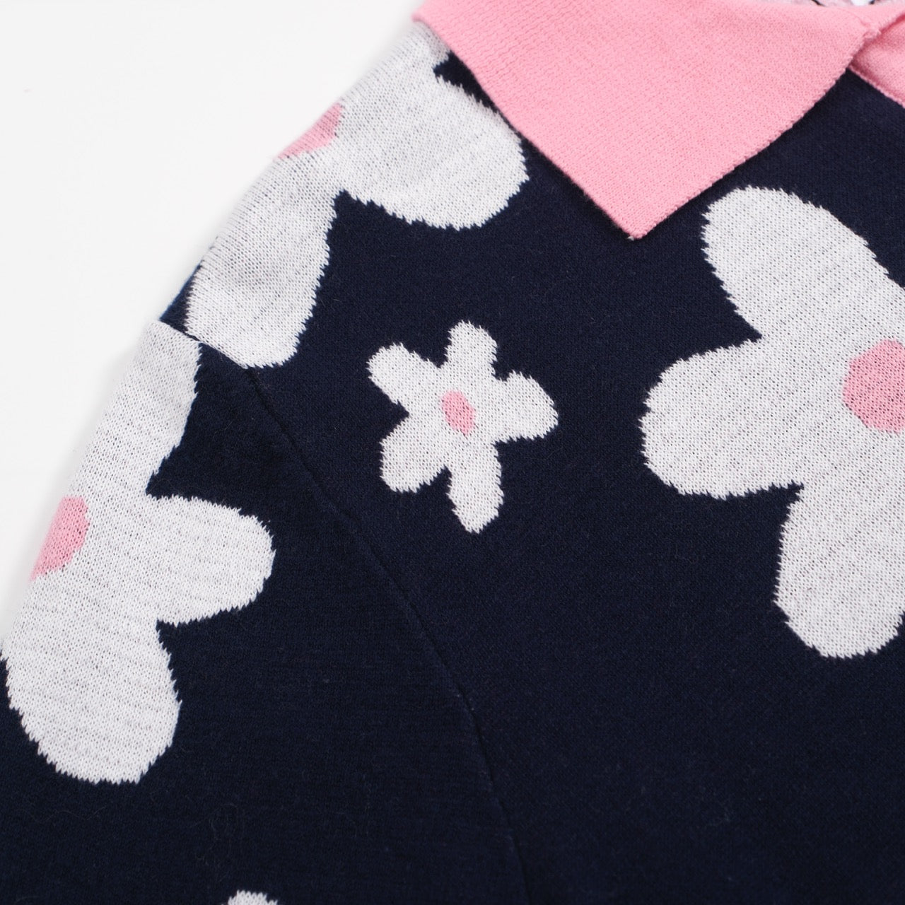 70s Inspired Men's Daisy Knit Polo – Retro Pink Collar