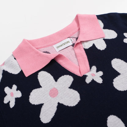 70s Inspired Men's Daisy Knit Polo – Retro Pink Collar